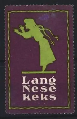 Reklamemarke Lang Nese, Keksfabrik, Frauensilhouette