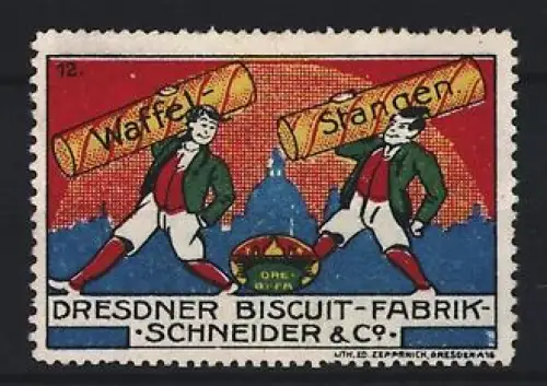 Reklamemarke Dresden, Dresdner Biscuit-Fabrik Schneider & Co, Waffeln und Stangen