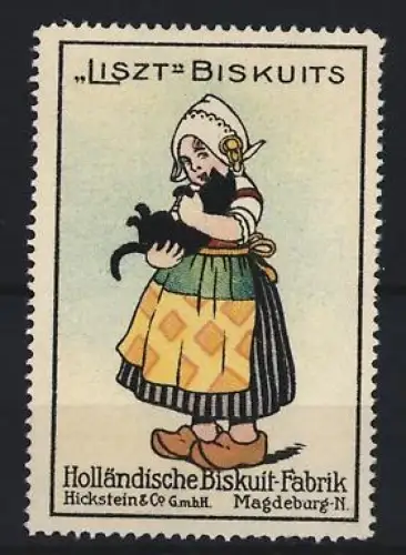 Reklamemarke Magdeburg, Holländische Biskuit-Fabrik Hickstein & Co., Liszt Biskuits, Mädchen mit Katze