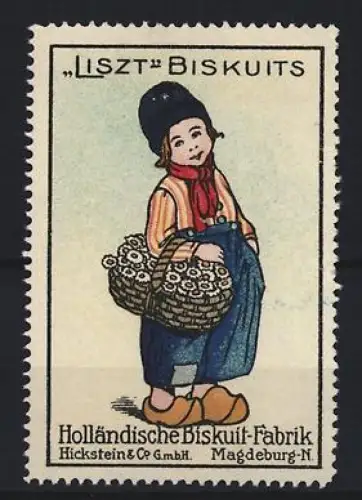 Reklamemarke Magdeburg, Holländische Biskuit-Fabrik Hickstein & Co., Liszt Biskuits, Kind mit Korb