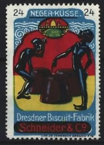 Reklamemarke Dresden, Dresdner Biscuit-Fabrik Schneider & Co, Neger-Küsse
