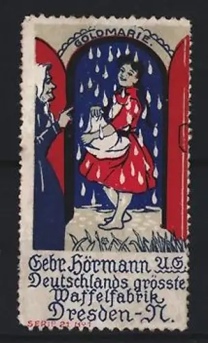 Reklamemarke Dresden, Gebr. Hörmann AG, Deutschlands grösste Waffelfabrik, Goldmarie mit Wasserkrug