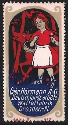 Reklamemarke Dresden, Gebr. Hörmann A.G., Deutschlands grösste Waffelfabrik, Mädchen mit Korb und Ziege