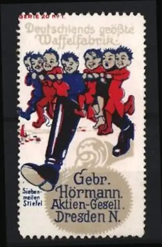 Reklamemarke Dresden, Gebr. Hörmann A.G., Siebenmeilenstiefel
