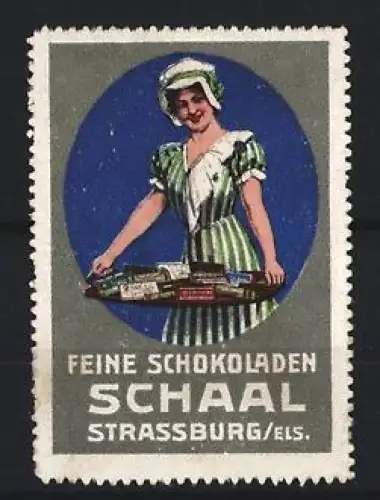 Reklamemarke Strassburg, Feine Schokoladen Schaal, Frau mit Tablett