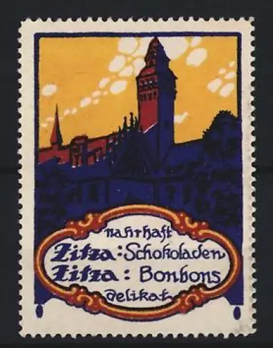 Reklamemarke Zitza Schokoladen & Bonbons, Schloss-Silhouette