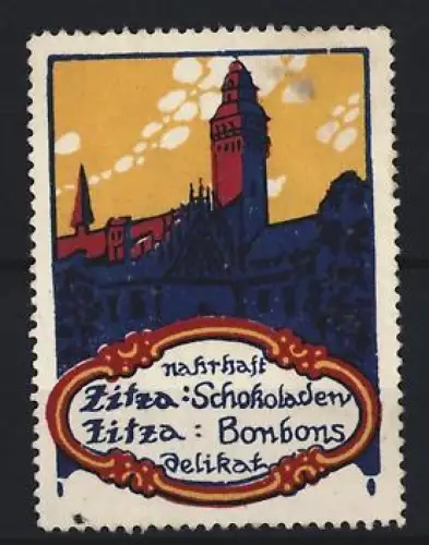 Reklamemarke Zitza, Schokoladen und Bonbons, Stadtsilhouette