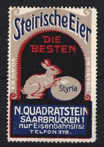 Reklamemarke Saarbrücken, Steirische Eier, Hase mit Ei