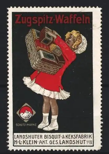 Reklamemarke Landshut, Landshuter Bisquit- & Keksfabrik H. L. Klein, Zugspitz-Waffeln, Mädchen mit Waffeln