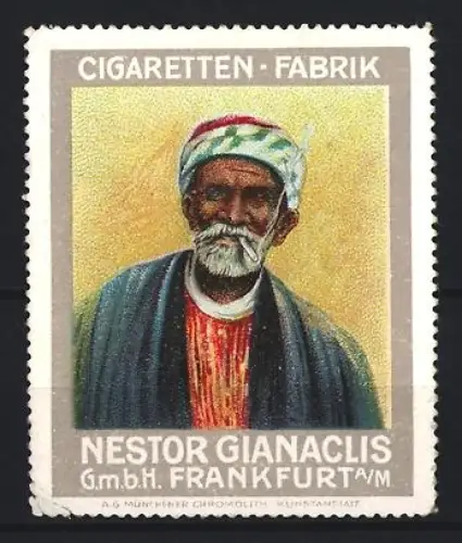 Reklamemarke Frankfurt a. M., Nestor Gianaclis GmbH, Mann mit Turban
