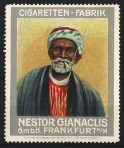 Reklamemarke Frankfurt am Main, Nestor Gianaclis GmbH, Raucher mit Turban