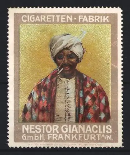 Reklamemarke Frankfurt am Main, Nestor Gianaclis GmbH, Mann mit Turban und Zigarette