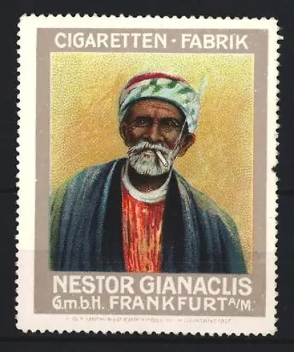 Reklamemarke Frankfurt a. M., Nestor Gianaclis Cigarettes, Mann mit Turban