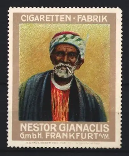 Reklamemarke Frankfurt a. M., Nestor Gianaclis GmbH, Raucher mit Zigarette