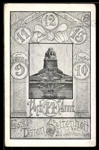 AK Datum 11.12.13 im Postamt 14, Partie am Völkerschlachtdenkmal