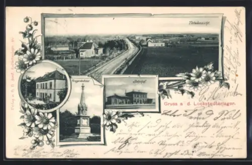 AK Lockstedter Lager, Bahnhofsgebäude, Kriegerdenkmal, Hauptwache, Gesamtansicht