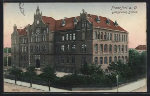 AK Frankfurt a. O., Baugewerk-Schule aus der Vogelschau