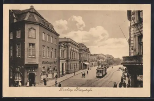 AK Duisburg, Königstrasse mit Hotel Duisburger Hof, Strassenbahn