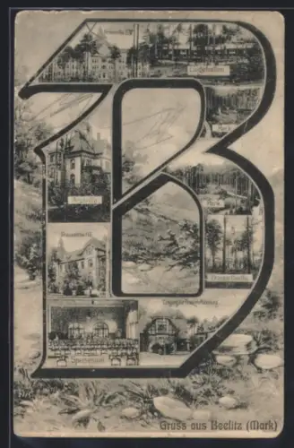 Grusskarten-AK Beelitz /Mark, Heistätten, Arztvilla, Frauen-Pavillon, Liegehallen