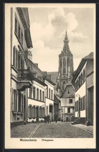AK Meisenheim, Obergasse, Strassenpartie mit Kirche