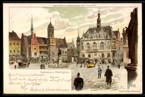 AK Halle /Saale, Rathaus, Marktplatz, Reiterstandbild