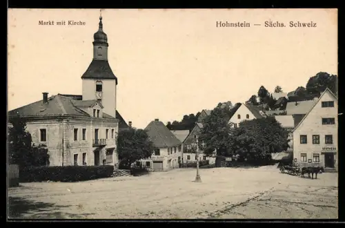 AK Hohnstein /Sächs. Schweiz, Markt mit Kirche