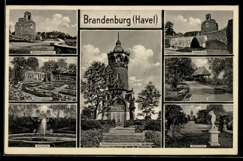 AK Brandenburg /Havel, Bismarck-Warte, Rosengarten, Ganymed