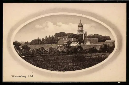 AK Wiesenburg i. M., Ortsansicht mit Schloss und Kirche