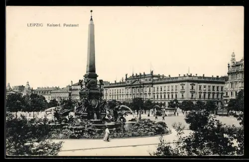 AK Leipzig, Kaiserliches Postamt und Obelisk