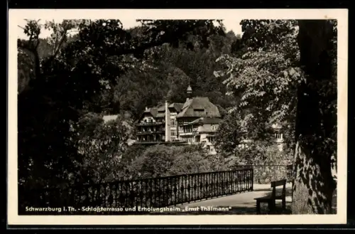 AK Schwarzburg i. Th., Schlossterrasse und Erholungsheim Ernst Thälmann