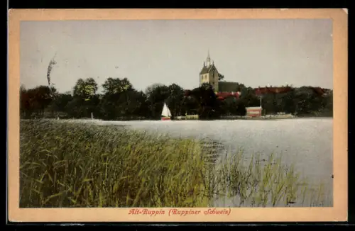 AK Alt-Ruppin /Ruppiner Schweiz, Teilansicht mit Ruppiner See