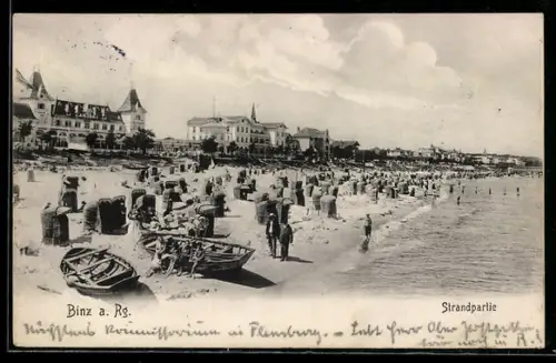 AK Binz a. Rg., Strandpartie mit Uferpanorama