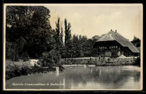 AK Karlsruhe, Schwarzwaldhaus im Stadtgarten