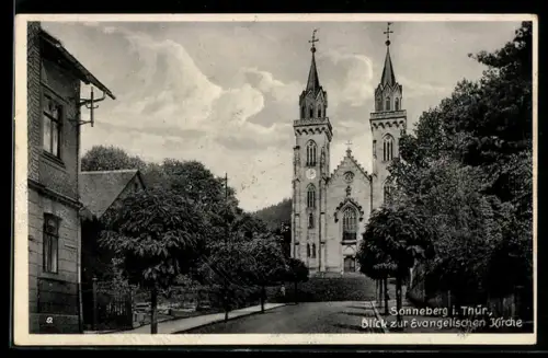 AK Sonneberg i. Thür., Blick zur Evangelischen Kirche