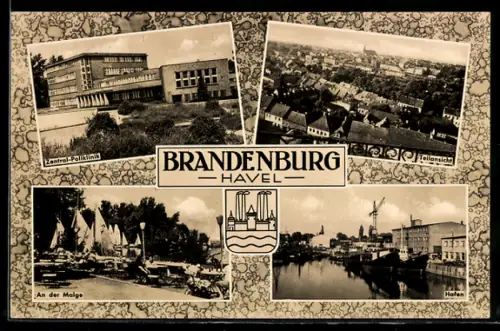 AK Brandenburg /Havel, Zentral-Poliklinik, Hafen, Teilansicht, An der Malge