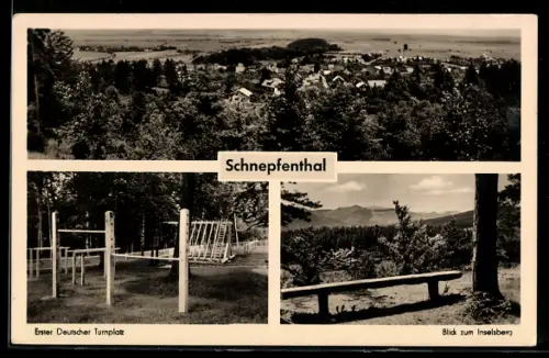 AK Schnepfenthal, Ortsansicht, Erster Deutscher Turnplatz, Blick zum Inselsberg