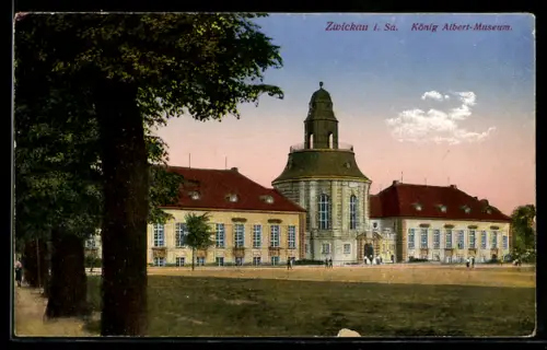 AK Zwickau i. Sa., König Albert-Museum, Alleebäume