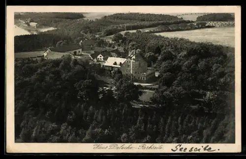 AK Delecke /Möhnesee, Hotel Haus Delecke, Parkseite, Fliegeraufnahme