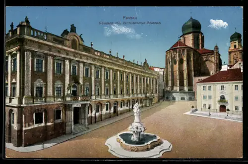 AK Passau, Residenz mit Wittelsbacher Brunnen