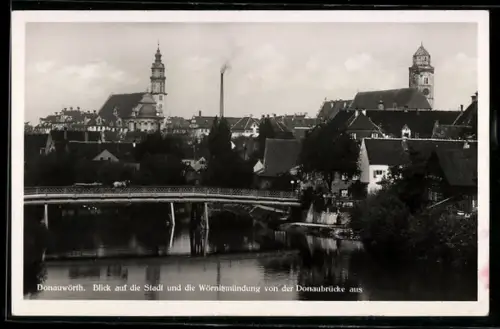 AK Donauwörth, Stadt und Wönitzmündung von der Donaubrücke aus