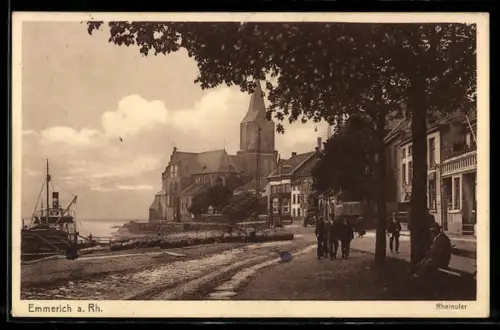 AK Emmerich a. Rh., Rheinufer, Kirche, Schiffe