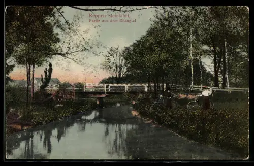 AK Reppen-Steinfahrt, Partie aus dem Eilangtal, Brücke, Rafdahrer