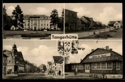 AK Tangerhütte, Schloss / TBC-Heilstätte, Heinrich-Rieke-Platz, Thälmannstrasse, Klubhaus der Jugend