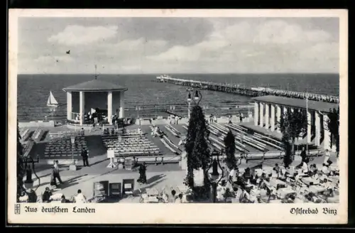 AK Binz, Konzertplatz und Seebrücke aus der Vogelschau