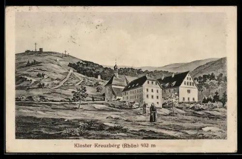 Künstler-AK Kreuzberg /Rhön, Kloster Kreuzberg, Mönche