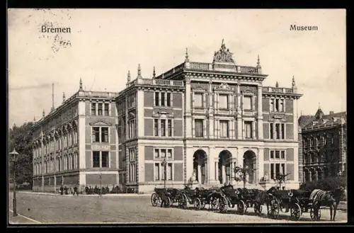 AK Bremen, Museum, Pferdedroschken