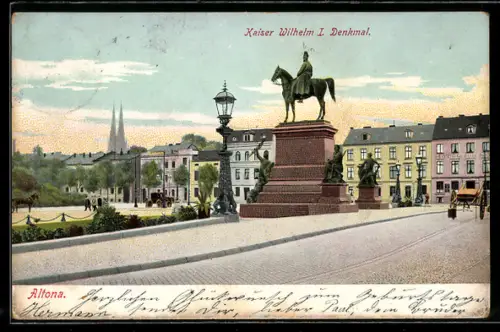 AK Hamburg-Altona, Kaiser Wilhelm I. Denkmal u. Häuserpanorama