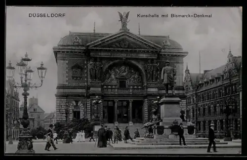 AK Düsseldorf, Kunsthalle mit Bismarck-Denkmal