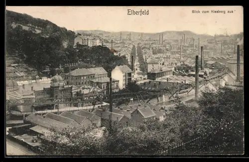 AK Elberfeld, Ortsansicht vom Kiesberg aus, mit Schwebebahn