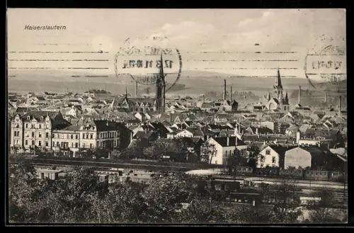 AK Kaiserslautern, Ortspanorama mit Kirchen und Bahnanlagen